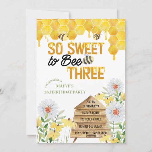 Invitation Sweet to Bee Trois ruches et Honeycomb 3e annivers (Devant)