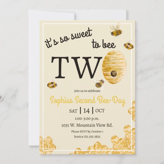 Invitation Sweet to Bee Two Honeycomb Bees Second Birthday (Devant)