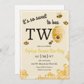 Invitation Sweet to Bee Two Honeycomb Bees Second Birthday (Devant / Derrière)