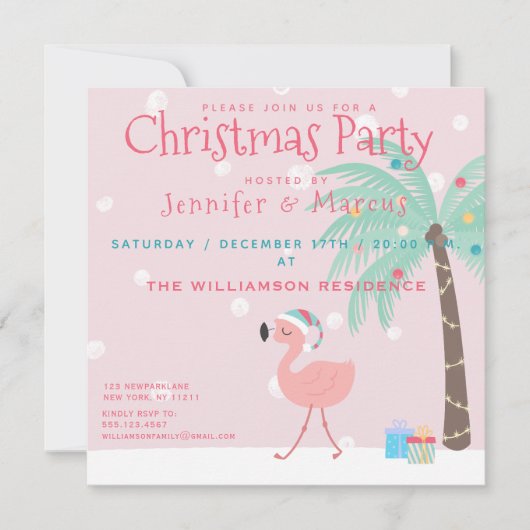 Invitation Sweet Tropical Père Noël Flamant rose Noël (Devant)