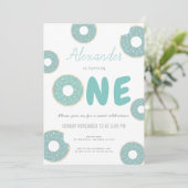 Invitation Sweet Turquoise Bleu Donut Garçon 1er anniversaire (Debout devant)
