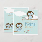 Invitation Sweet Twins Hoot Owts Baby shower garçons (Devant / Derrière)