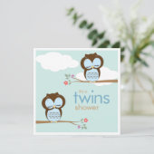 Invitation Sweet Twins Hoot Owts Baby shower garçons (Debout devant)