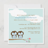 Invitation Sweet Twins Hoot Owts Baby shower garçons (Dos)