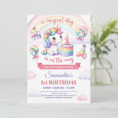 Invitation Sweet Unicorn Aquarelle Rose fille 1er anniversair (Debout devant)