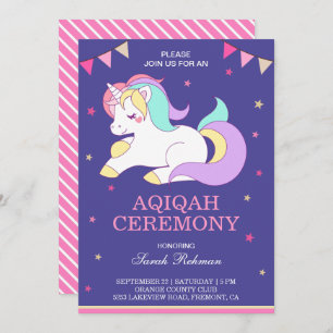 Invitation Sweet Unicorn bébé fille Aqiqah