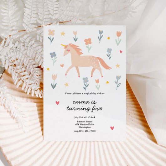 Invitation Sweet Unicorn Floral anniversaire