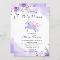 Sweet Unicorn Pastel Purple baby shower Floral