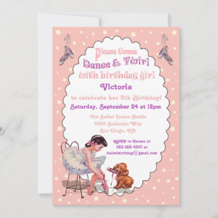 Invitation Sweet Vintage Ballerina Ballet fête d'anniversaire