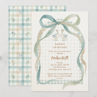 Invitation Sweet Watercolor Twins Geese Gingham Shower LPM26