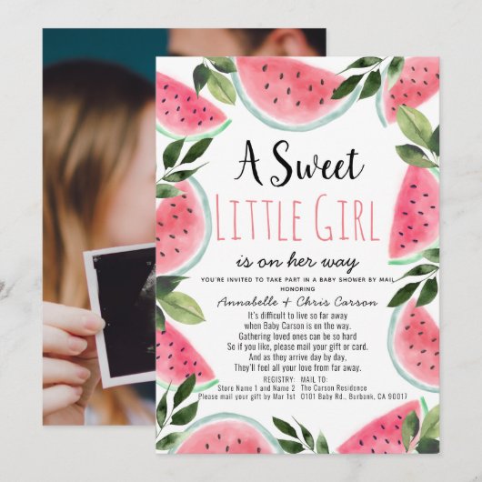 Invitation Sweet Watermelon Baby shower par Mail Photo (Devant / Derrière)