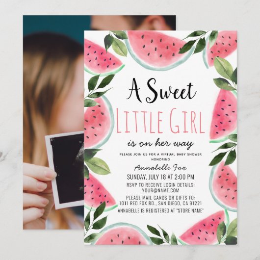 Invitation Sweet Watermelon Baby shower virtuel photo (Devant / Derrière)