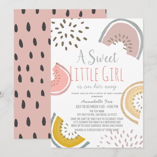 Invitation Sweet Watermelon Boho Baby shower Drive-by (Devant / Derrière)