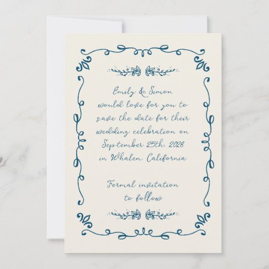 Invitation Sweet Whimsical Mariage manuscrit Enregistrer la d (Devant)