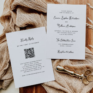 Invitation Sweet Whimsical noir et blanc Code QR Mariage