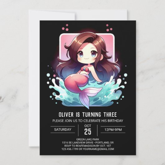 Invitation Sweet Whimsy Mermaid, anniversaire (Devant)