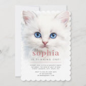 Invitation Sweet White Chat Première fête d'anniversaire Invi (Devant)