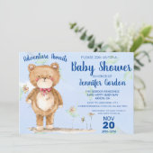 Invitation Sweet Woodland Bear Blue Boy Baby shower (Debout devant)