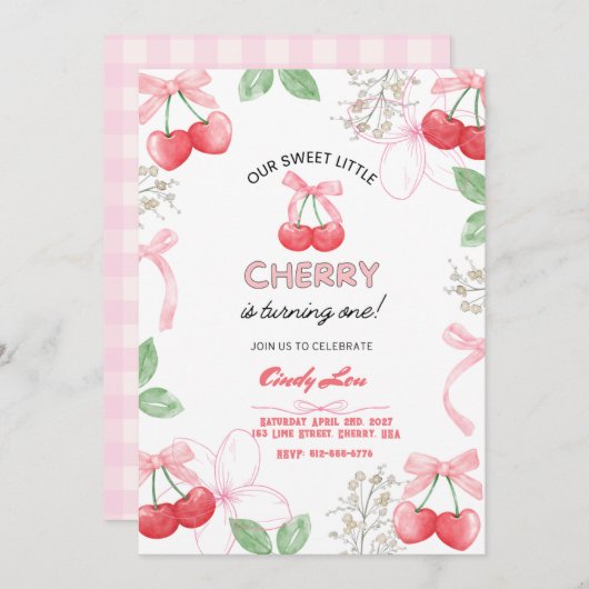 Invitation Sweetest Cherry 1st Custom Digital  (Devant / Derrière)