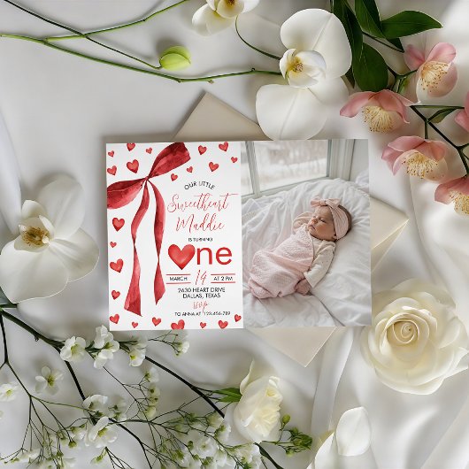 Invitation Sweetheart 1st Birthday Photo Invite