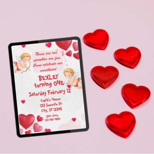 Invitation Sweetheart & Cupids 1st Birthday