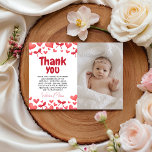 Invitation Sweetheart First Birthday Photo Thank You Card<br><div class="desc">A sweetheart-themed first birthday thank you card with photo, featuring red hearts, bows, and classic typography. Perfect for thanking guests after a baby girl’s 1st birthday celebration, this printable thank you card includes space for a child’s photo and a heartfelt message. Ideal for heart-themed or Valentine-inspired birthdays, suitable for print...</div>