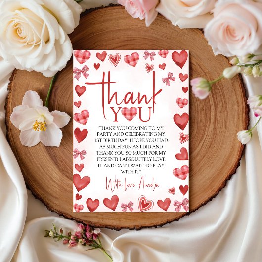 Invitation Sweetheart First Birthday Thank You Card