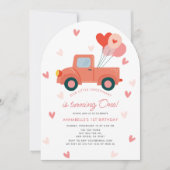 Invitation Sweetheart Pink Truck Balloons Girl 1st Birthday (Devant)