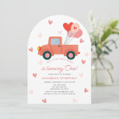 Invitation Sweetheart Pink Truck Balloons Girl 1st Birthday (Debout devant)