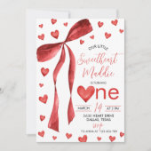 Invitation Sweetheart Red Bow 1st Birthday Invite (Devant)