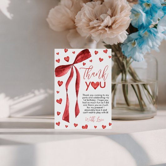 Invitation Sweetheart Red Bow Thank You Card