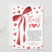 Invitation Sweetheart Red Bow Thank You Card (Devant)