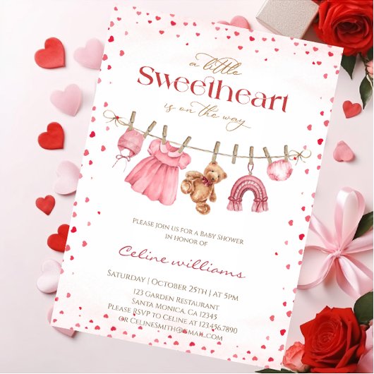 Invitation Sweetheart valentine's clothesline baby shower