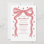 Invitation Sweetheart Watercolor Bow First Birthday QR Code I (Devant)