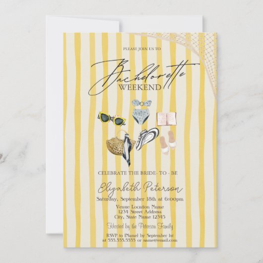 Invitation Swimming Suits Beach Yellow Stripes Bachelorette  (Devant)