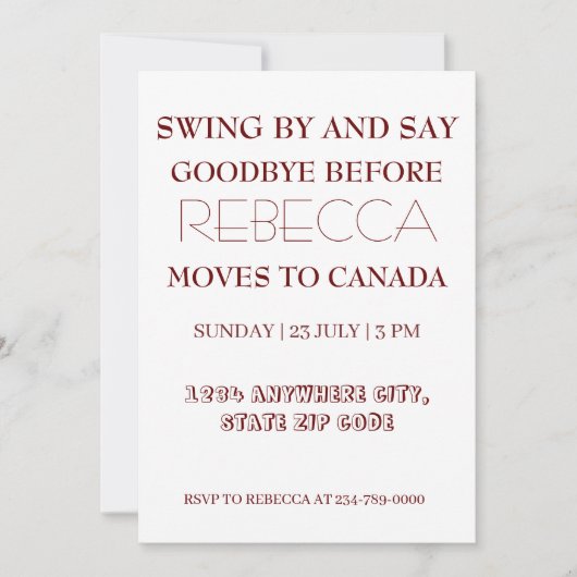 Invitation Swing By and Say Goodbye Go Away Farewell Party (Devant)