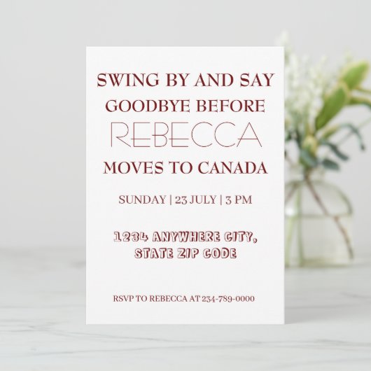 Invitation Swing By and Say Goodbye Go Away Farewell Party (Debout devant)