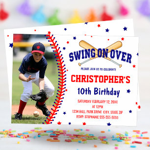 Invitation Swing On Over Boys Baseball Anniversaire Photo