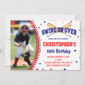Invitation Swing On Over Boys Baseball Anniversaire Photo (Devant)