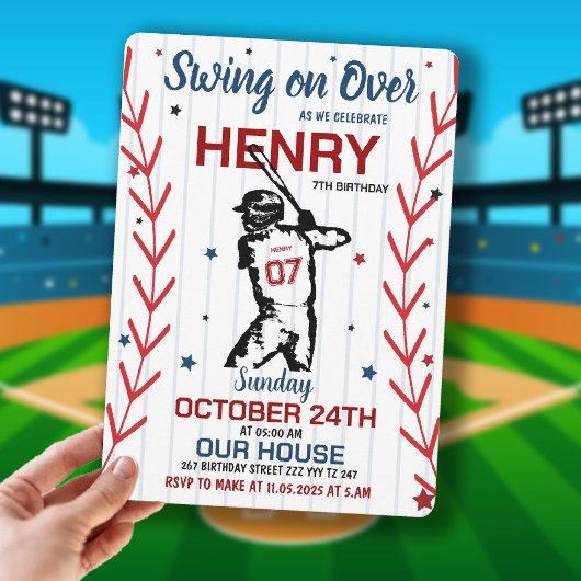 Invitation Swing on Over | Fête d'anniversaire de baseball