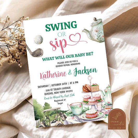 Invitation Swing ou Sip Par-Tea Golf Baby Genre Revela