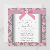 Invitation Swirl Damask rose et gris sucré 16 Party (Dos)