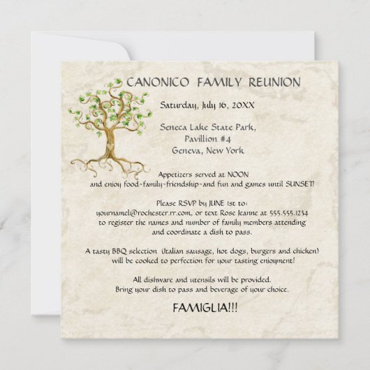 Invitation Swirl Tree Roots Antiqued Family Reunion Custom In (Devant)