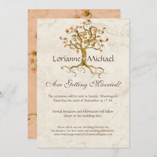 Invitation Swirl Tree Roots Antiquité Parchemin Mariage Enreg (Devant / Derrière)