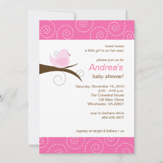 Invitation Swirly bird Pink Girl Baby Shower