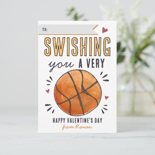 Invitation Swish Basketball Classroom Valentine's Day Card (Debout devant)