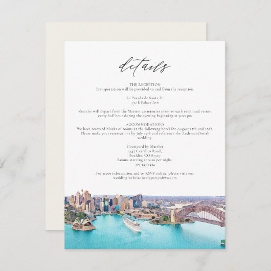 Invitation SYDNEY AUSTRALIA Mariage d'illustration (Devant / Derrière)