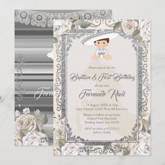 Invitation Sylver mexicain Fiesta Boy Baptême et anniversaire (Devant / Derrière)