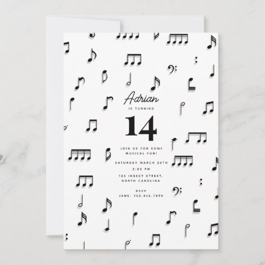 Invitation Symbole Black & White Musical Notes (Devant)