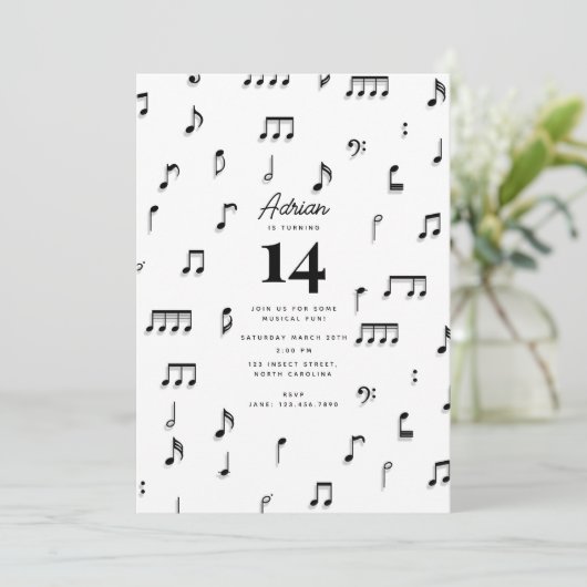 Invitation Symbole Black & White Musical Notes (Debout devant)